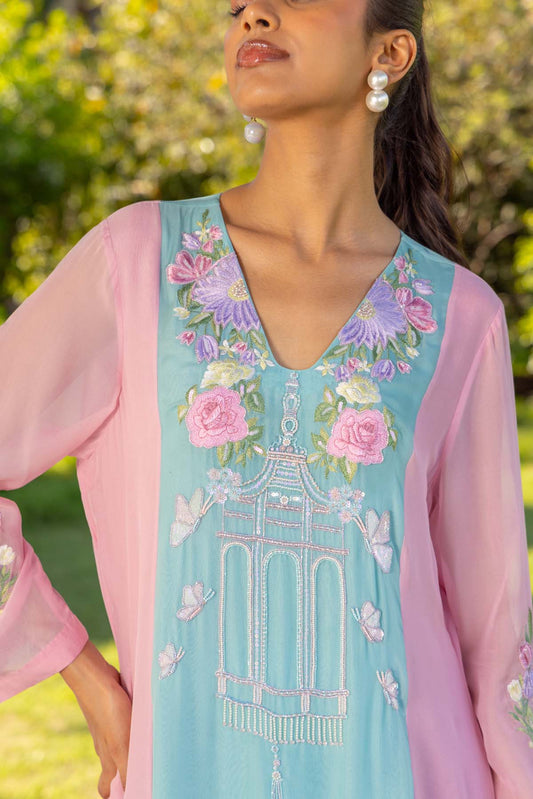 Jasmine Hand embroidered French Lace Chiffon Silk Suit