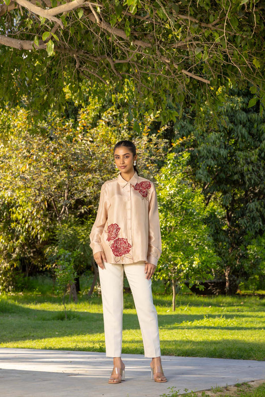 Rose French lace Dupion Silk shirt