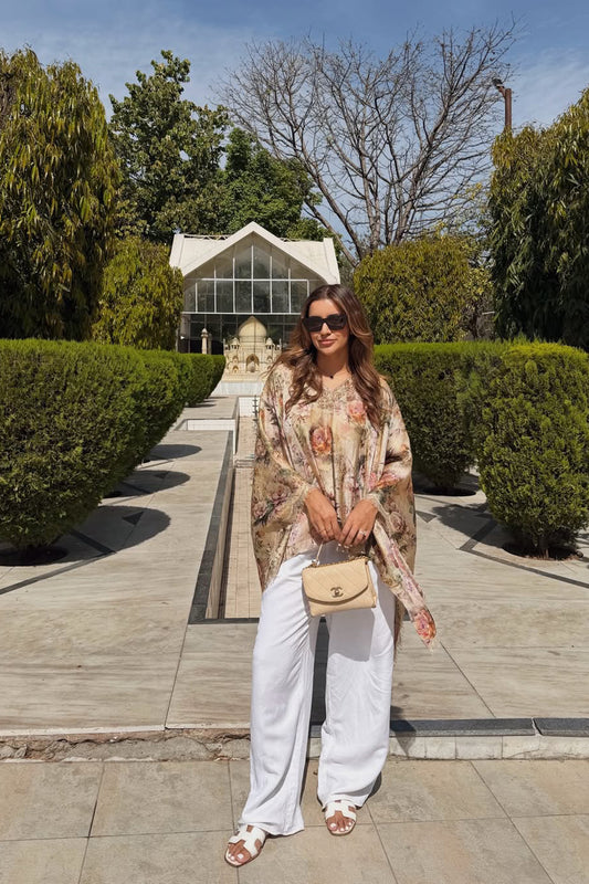 Davneet Dhillon In Lurex Rose Garden Printed Jacquard Silk Kaftan Top