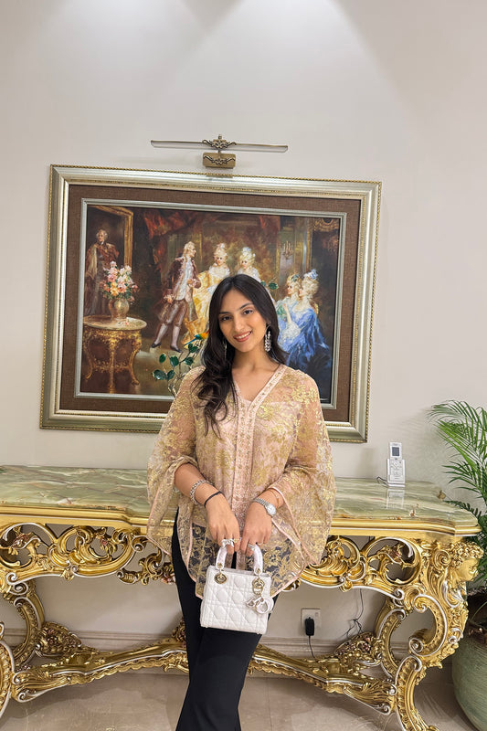 Samya Kapoor In Amara Placket Embroidered Blush Pink French Chantilly Lace Cape