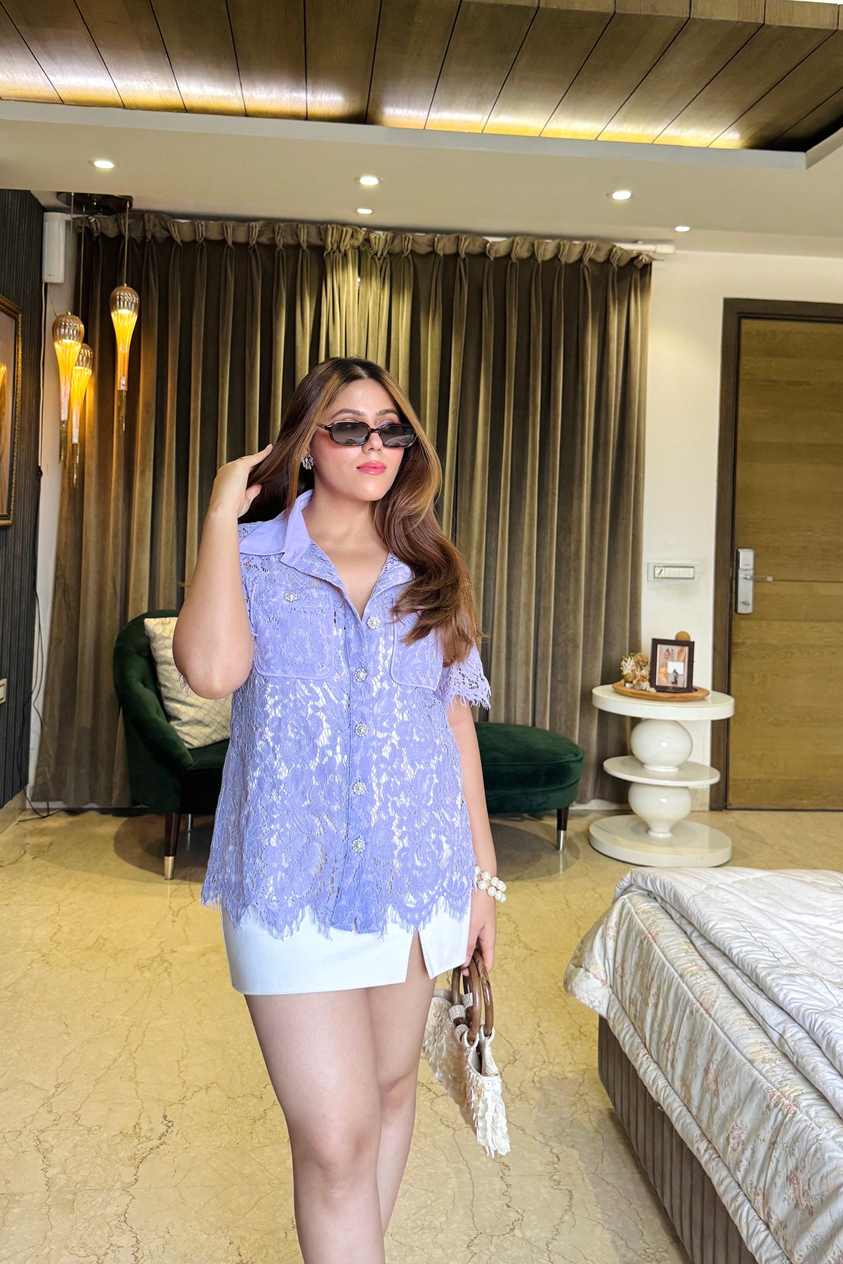 Shreya Mahajan In Misty Lilac French Lace Top
