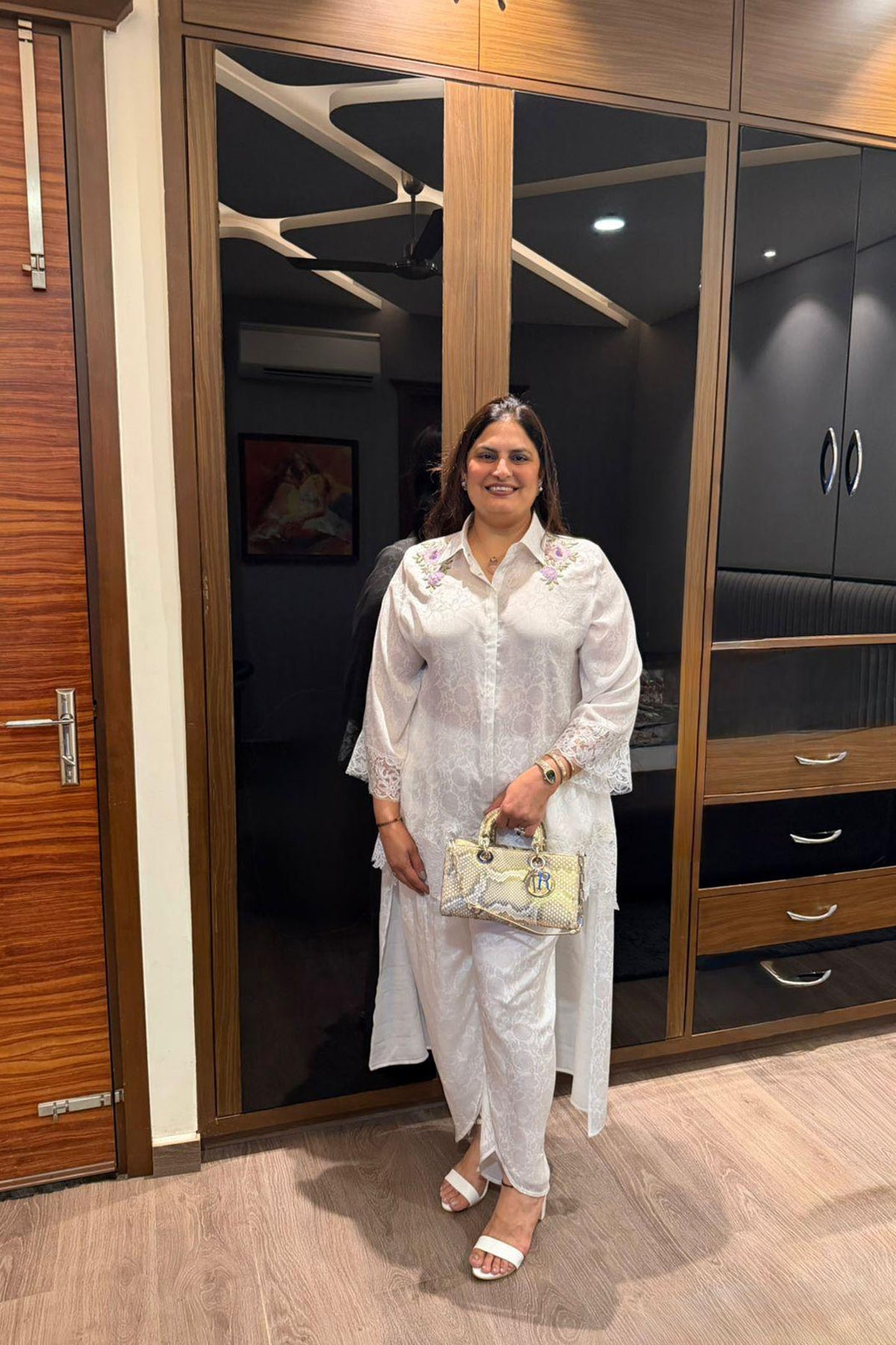 Shivani Seth In Daisy Hand Embroidered French Lace Crepe Co-ord Set