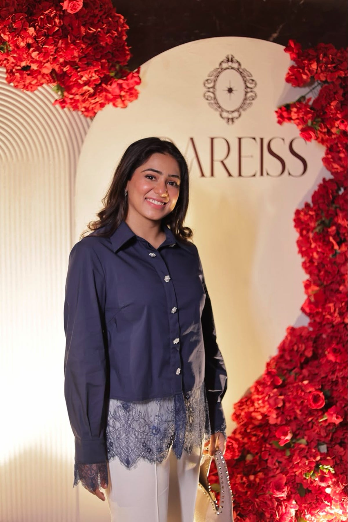 Aishani Sapra In Aureal Blue French Lace Cotton Shirt